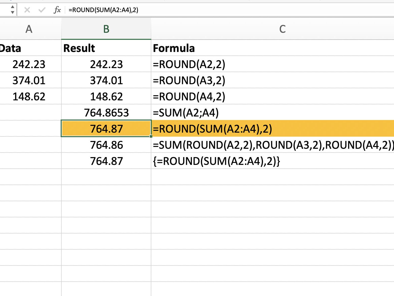 microsoft excel for mac not showing formula results